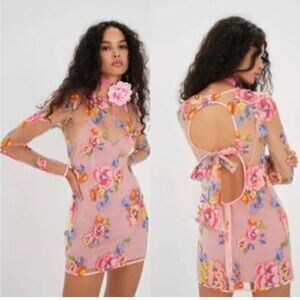 For Love & Lemons Percy Mini Dress Multi Floral Embroidery NWT $319